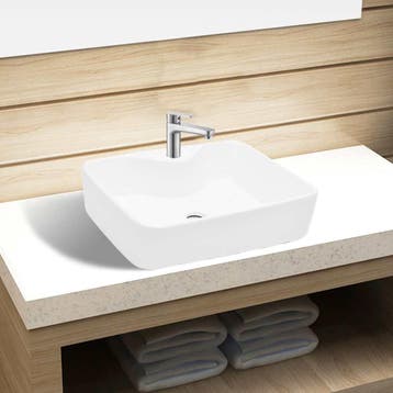 vidaXL Wastafel met kraangat wit vierkant keramiek, Doe-het-zelf en Bouw, Sanitair, Verzenden, Nieuw