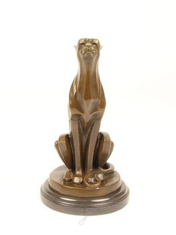 sculptuur, Elegant Bronze Cheetah Sculpture – Seated Pose,