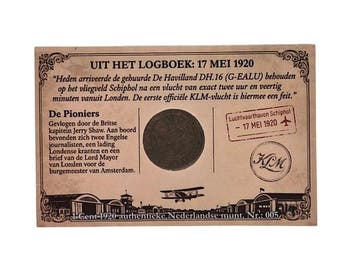 Nederland. Wilhelmina. 1920 Coincard Eerse vlucht van de