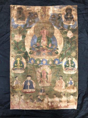 Artista anonimo tibetano - Antica Thangka tibetana - Maestro