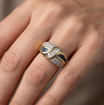 Ring - 18 karaat Geel goud, Witgoud - 2.00ct. tw. Saffier -, Nieuw