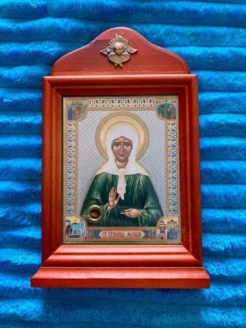 Icoon - Heilige Matrona van Moskou + Reliek uit het graf -