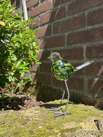 Sculptuuur voor buiten, Glazen Vogel Multicolor op Stalen