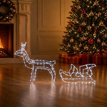 vidaXL Hert en slee kerstdecoratie LOVIISA 240 LEDs Koel, Verzenden, Nieuw