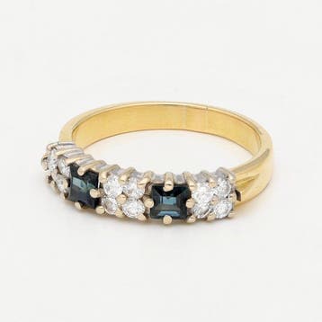 Bague - 18 carats Or jaune Diamant (Naturelle) - Saffier, Handtassen en Accessoires, Nieuw
