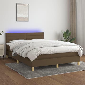 vidaXL Boxspring met matras en LED stof donkerbruin 140x200, Verzenden