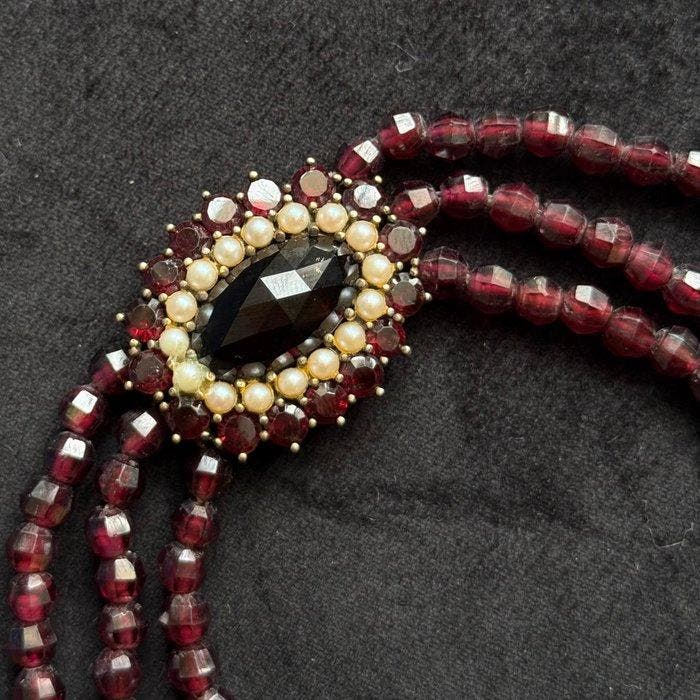 Halsketting Zilver Granaat - Parel, Bijoux, Sacs & Beauté, Colliers