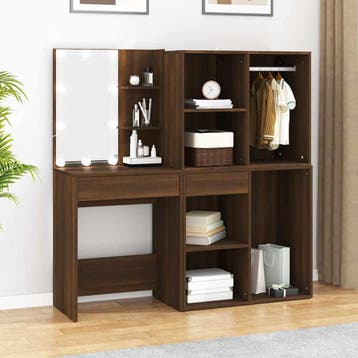 vidaXL Kaptafel met kastjes LED bewerkt hout bruin, Verzenden