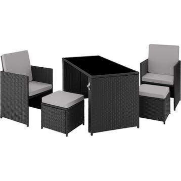 tectake Wicker zitgroep Palermo 2+2+1 - zwart / grijs, Verzenden, Nieuw