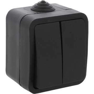 Q-LINK Dubbele Serieschakelaar 2-knoppen Mat Zwart IP54, Verzenden, Nieuw