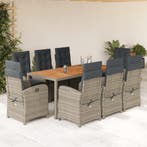 vidaXL 9-delige Tuinset met kussens poly rattan grijs, Verzenden, Nieuw, Tuinset