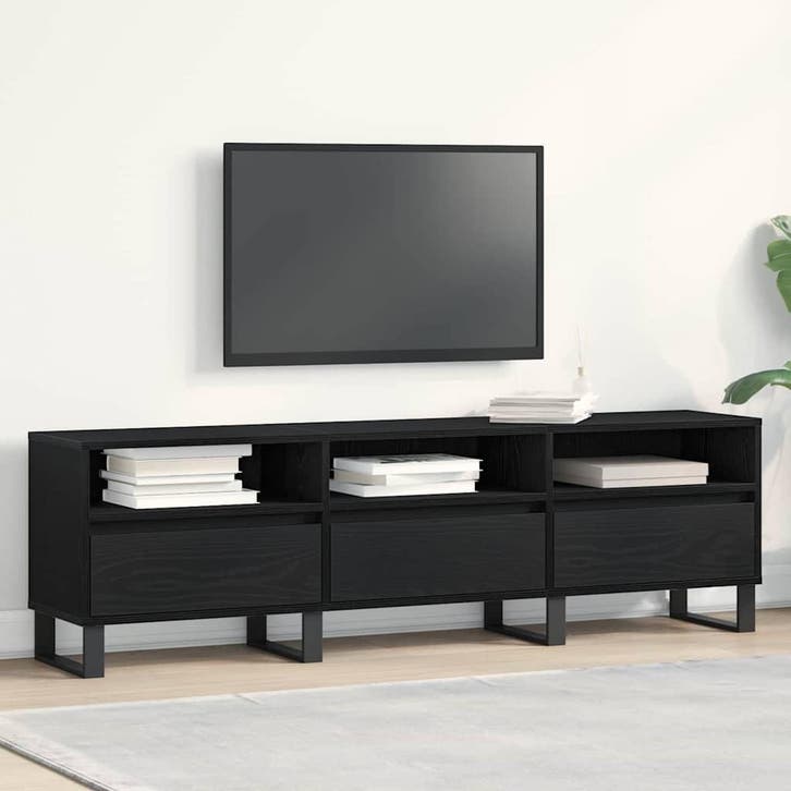 vidaXL TV Kast 150 x 30 x 44,5 cm Zwart Eiken Bewerkt hout, Huis en Inrichting, Kasten |Televisiemeubels, Nieuw, Verzenden