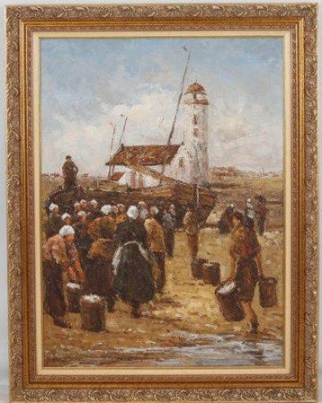 Hollandse School (XX) - Menigte op strand