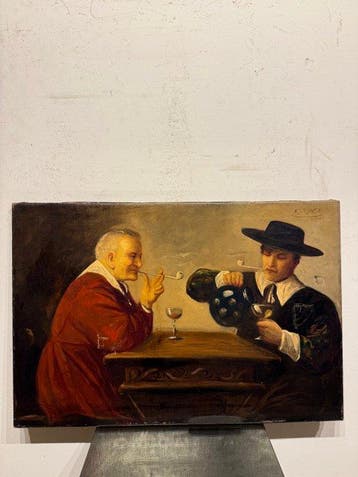 Scuola europea (XIX-XX) - Uomini che Bevono Vino e Fumano