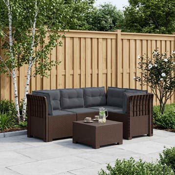 vidaXL 4-Persoons Tuin Sofa met Kussens Rattan Look PP Bruin, Verzenden