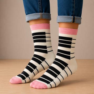 Sokken - Piano Print - Roze Zwart Wit - Katoen - Maat 36-43, Kleding | Dames, Sokken en Kousen, Nieuw