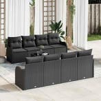 vidaXL Tuinbank Set met kussen 9 pcs Zwart Poly Riet en, Verzenden, Nieuw