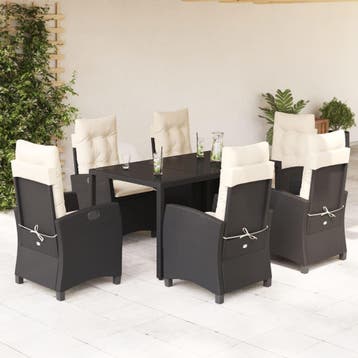 vidaXL 7-delige Tuinset met kussens poly rattan zwart, Verzenden, Tuinset