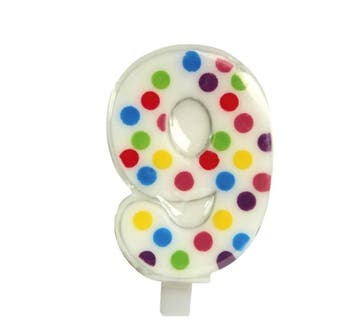 Kaars 9 Jaar Confetti 6,5cm, Verzenden