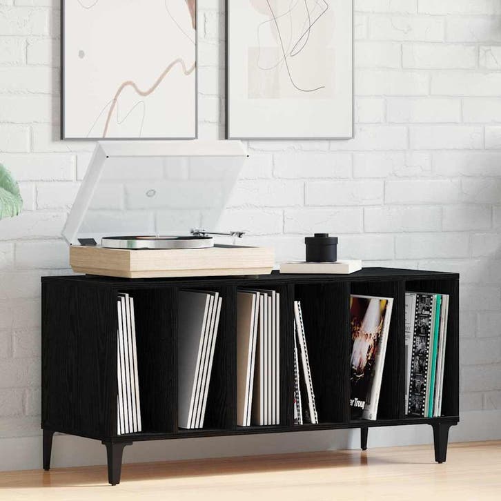 vidaXL Platenkast met plank Zwart Eiken 100 x 38 x 48 cm, Huis en Inrichting, Kasten | Overige, Nieuw, Verzenden