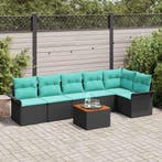 vidaXL Tuinbank Set met opslag 7 pcs Zwart en Turkoois poly, Verzenden, Nieuw