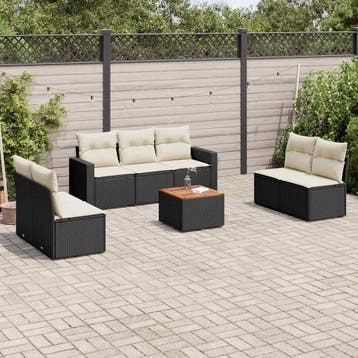 vidaXL 8-delige Loungeset met kussens poly rattan zwart, Verzenden, Nieuw, Loungeset