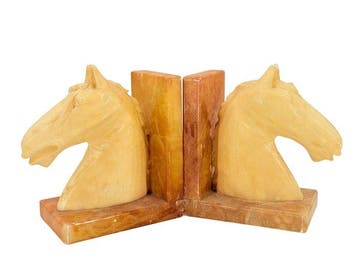 Boekensteunen (2) - Albast, Marmer - Paardenkoppen
