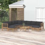 vidaXL 11-delige Loungeset met kussens bamboe donkergrijs, Verzenden, Loungeset