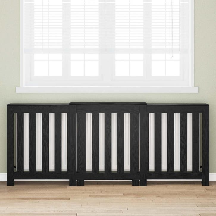 vidaXL Radiator Cover Zwart Eiken 205 x 21,5 x 83,5 cm, Bricolage & Construction, Chauffage & Radiateurs, Envoi