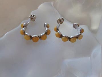 Zilver, Butterscotch Amber - Oorbellen - Art Deco-stijl
