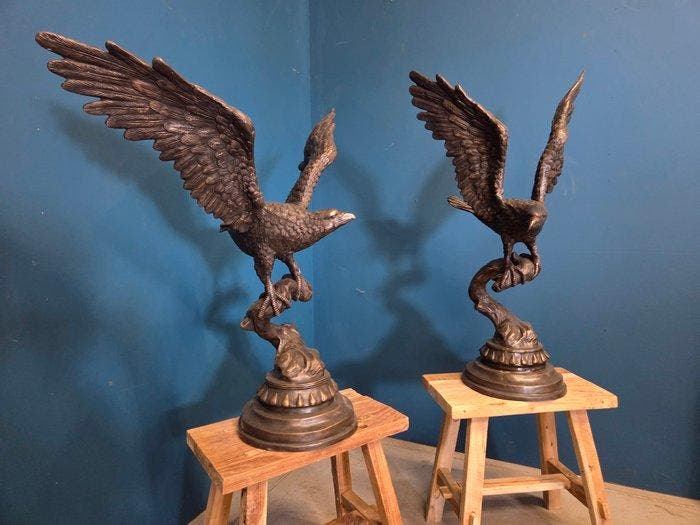 Beeld, Magnificent Eagle Pair - 90 cm - Brons, Antiek en Kunst, Curiosa en Brocante