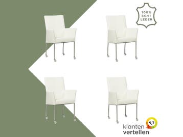 Set van 4 Leren eetkamerstoelen Comfort met wieltjes en, Ophalen of Verzenden, Nieuw, Leer, Eén