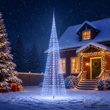 vidaXL Kerstboomverlichting met grondspies en vlaggenmast, Verzenden, Nieuw