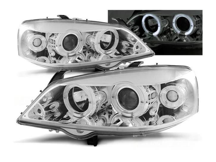 Angel Eyes koplampen Chrome geschikt voor Opel Astra G, Auto-onderdelen, Verlichting, Nieuw, Opel, Verzenden
