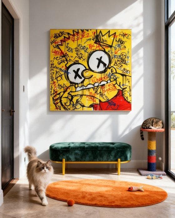 Omhie - Yellow Street Anarchy, Antiquités & Art, Art | Peinture | Moderne