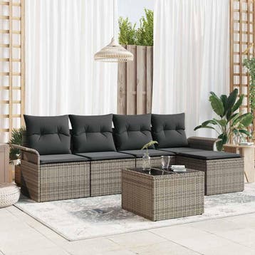 vidaXL Buitensofa 6 st Grijs poly rattan, Verzenden, Nieuw