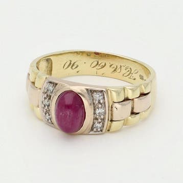 Bague - 14 carats Or jaune, Or blanc Rubis - Diamant, Bijoux, Sacs & Beauté