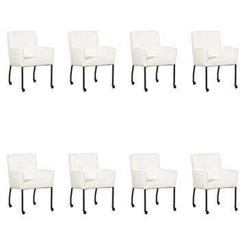 Set van 8 Leren eetkamerstoelen Lucky - Toledo Purewhite, Ophalen of Verzenden, Nieuw, Leer, Eén