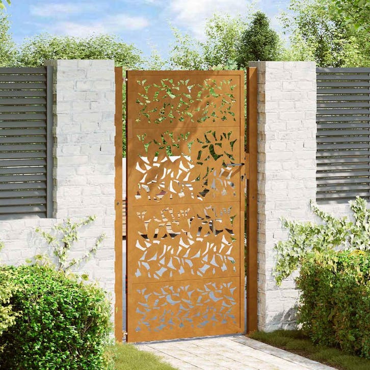 vidaXL Poort met bladontwerp 100x200 cm weervast staal, Tuin en Terras, Tuinpoorten, Nieuw, Verzenden