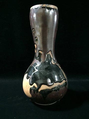 Japanese Studio Pottery Stoneware Vase with Unique Flowing