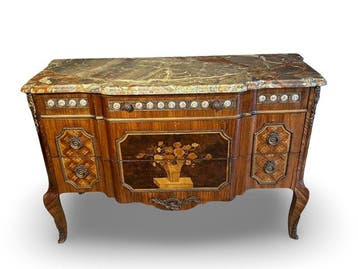 Commode - Hout, Marmer, Brons - Marquetterie en voorzien van