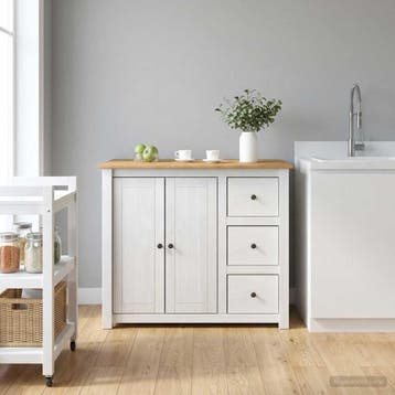 vidaXL Keuken Trolley PANAMA 2 pcs Wit en Honingwas 112 x 77, Verzenden