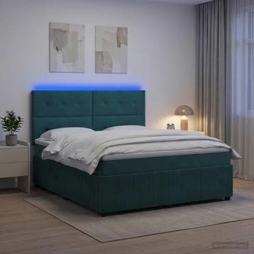 vidaXL LED Boxspringbed met Matras Donkergroen 140 x 190 cm, Huis en Inrichting, Verzenden, Nieuw