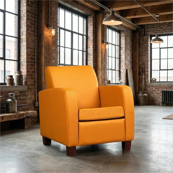 Leren fauteuil Joy - Toledo Leem (geel/bruin) - Poten hout, Maison & Meubles, Fauteuils, Enlèvement ou Envoi