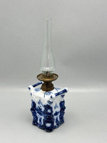 Lampe à huile - Porcelaine, Laiton, Verre - La lampe à huile
