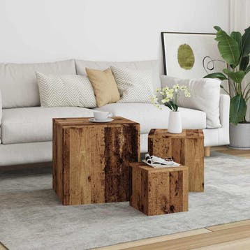 vidaXL Bijzettafels 3 st bewerkt hout oud houtkleurig, Huis en Inrichting, Tafels | Bijzettafels, Verzenden, Nieuw