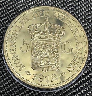 Pays-Bas. Gouden vijfje 1912 Wilhelmina Crown Size Herslag