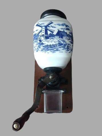 Koffiemolen - Oude wandkoffiemolen - Glas - Metaal -