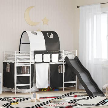 vidaXL Bunkbed voor kinderen met gordijnen Wit en Zwart 100, Verzenden