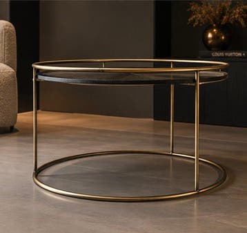 Salontafel (2) - Hout, Messing - Luxe set van 2 koffietafels
